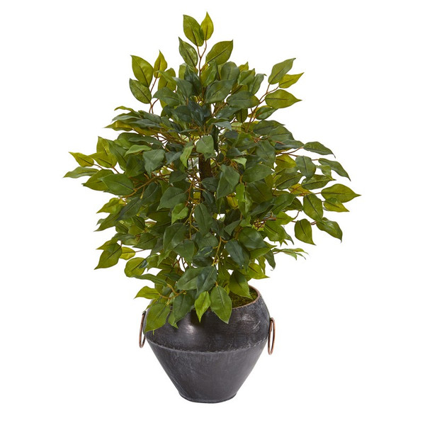 18 Mini Ficus Artificial Tree In Metal Bowl 9918 By Nearly Natural