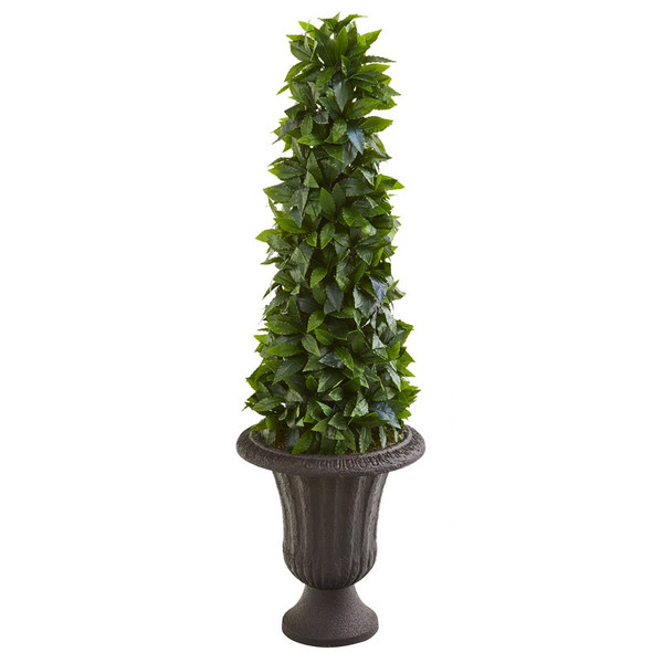 40 Sweet Bay Cone Topiary Tree In Decorative Brown Urn 9931 By Nearly Natural