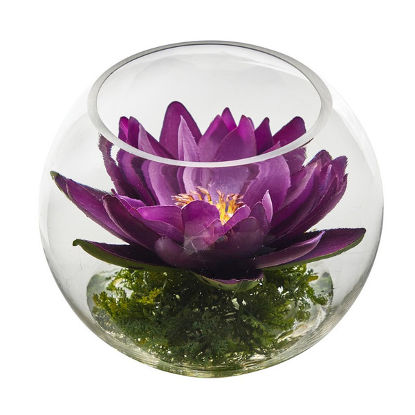 8 Lotus Artificial Arrangement In Glass Vase A1606 Pp By Nearly Natural