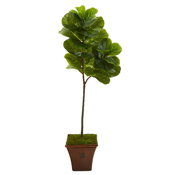5 Fiddle Leaf Artificial Tree In Brown Planter Real Touch T1144 By Nearly Natural