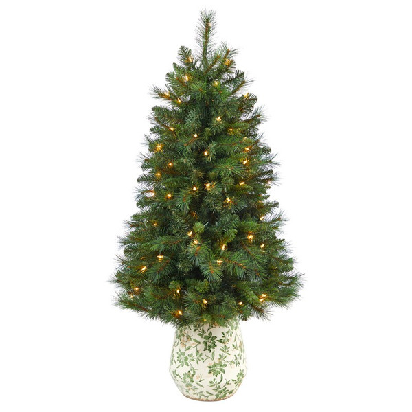 4 5 West Virginia Pine Xmas Tree W 100 In Floral Planter T2345 By Nearly Natural