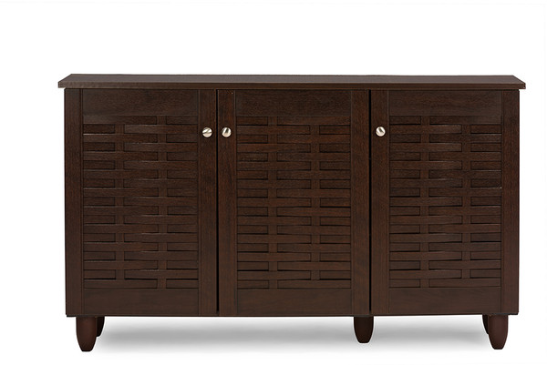 Baxton Studio Winda Modern And Contemporary 3 Door Dark Brown Wooden Entryway Shoes Storage Cabinet Sc864573 B Wenge By Wholesale Interiors