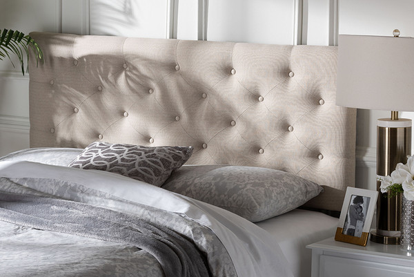 Baxton Studio Viviana Modern And Contemporary Light Beige Fabric Upholstered Button Tufted Queen Size Headboard Bbt6506 Light Beige Queen Hb By Wholesale Interiors