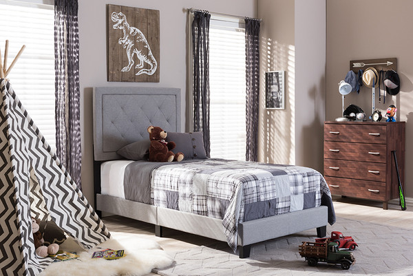 Baxton Studio Paris Modern And Contemporary Grey Fabric Upholstered Twin Size Tufting Bed Wa1212 Twin Grey By Wholesale Interiors