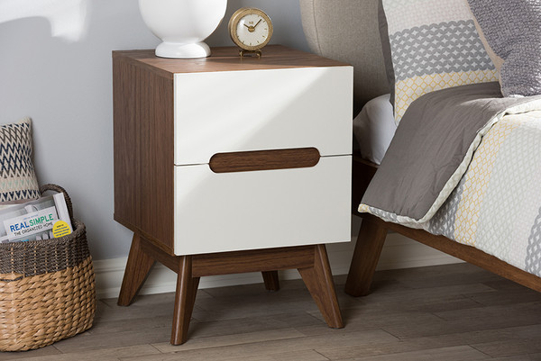Baxton Studio Calypso Mid Century Modern White And Walnut Wood 3 Drawer Storage Nightstand Calypso Walnut White Ns By Wholesale Interiors