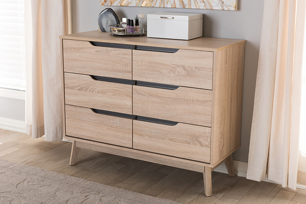 Baxton Studio Fella Mid Century Modern Two Tone Oak And Grey Wood 6 Drawer Dresser Fldt00805 Hana Oak Dark Grey Dresser By Wholesale Interiors