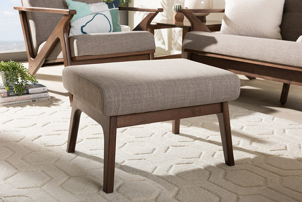 Baxton Studio Bianca Mid Century Modern Walnut Wood Light Grey Fabric Ottoman Bianca Light Grey Walnut Brown Otto By Wholesale Interiors