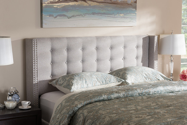 Baxton Studio Ginaro Modern And Contemporary Greyish Beige Fabric Button Tufted Nail Head King Size Winged Headboard Bbt6627 Greyish Beige King Hb By Wholesale Interiors