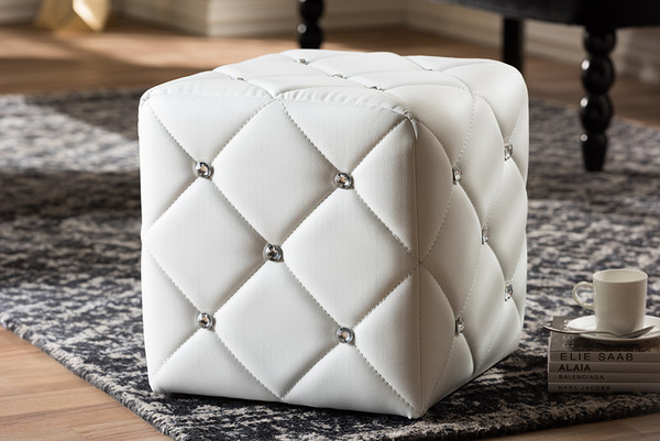 Baxton Studio Stacey Modern And Contemporary White Faux Leather Upholstered Ottoman 1710 White By Wholesale Interiors