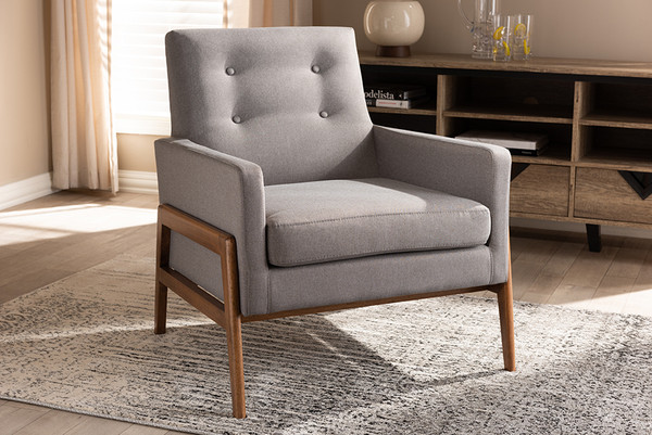 Baxton Studio Perris Mid Century Modern Grey Fabric Upholstered Walnut Wood Lounge Chair Bbt8042 Grey Cc By Wholesale Interiors
