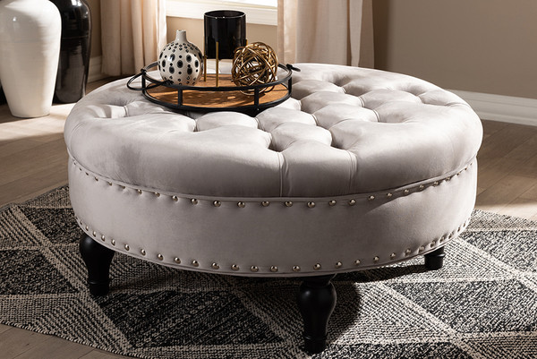 Baxton Studio Palfrey Transitional Grey Velvet Fabric Upholstered Button Tufted Cocktail Ottoman 531 Slate Grey Otto By Wholesale Interiors