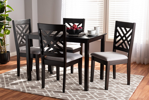 Baxton Studio Caron Modern And Contemporary Gray Fabric Upholstered Espresso Brown Finished Wood 5 Piece Dining Set Rh317C Grey Dark Brown 5Pc Dining Set By Wholesale Interiors