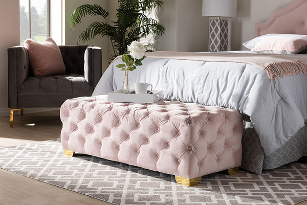 Baxton Studio Avara Glam And Luxe Light Pink Velvet Fabric Upholstered Gold Finished Button Tufted Bench Ottoman Tsfot028 Light Pink Gold Otto By Wholesale Interiors
