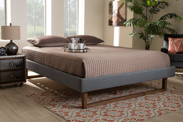 Baxton Studio Liliya Mid Century Modern Dark Grey Fabric Upholstered Walnut Brown Finished Wood Full Size Platform Bed Frame Mg97043 1 Dark Grey Ash Walnut Bed Frame Full By Wholesale Interiors