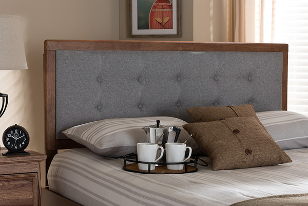 Baxton Studio Sarine Mid Century Modern Light Grey Fabric Upholstered Walnut Brown Finished Wood Full Size Headboard Mg97053 Light Grey Ash Walnut Hb Full By Wholesale Interiors