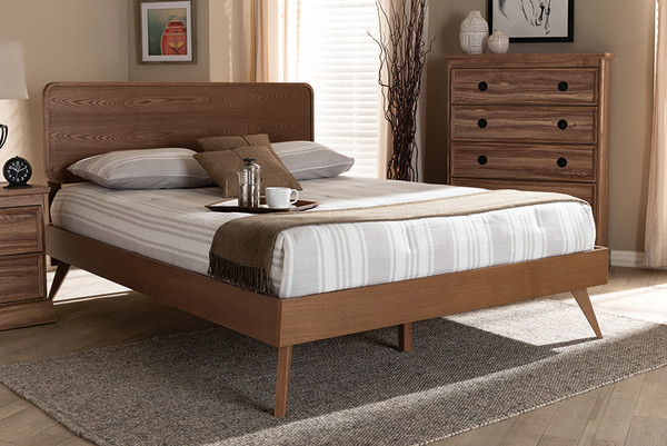Baxton Studio Demeter Mid Century Modern Walnut Brown Finished Wood King Size Platform Bed Demeter Ash Walnut King By Wholesale Interiors