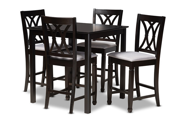 Baxton Studio Reneau Modern And Contemporary Gray Fabric Upholstered Espresso Brown Finished 5 Piece Wood Pub Set Rh316P Grey Dark Brown 5Pc Pub Set By Wholesale Interiors
