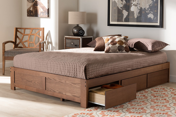 Baxton Studio Wren Modern And Contemporary Walnut Finished 3 Drawer Full Size Platform Storage Bed Frame Mg6001 Walnut Full By Wholesale Interiors