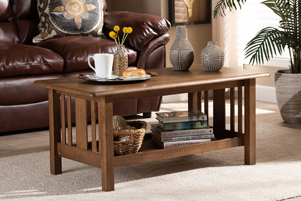 Baxton Studio Rylie Traditional Transitional Mission Style Walnut Brown Finished Rectangular Wood Coffee Table Sw135 Walnut M17 Ct By Wholesale Interiors