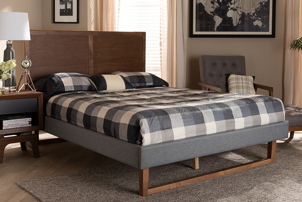 Baxton Studio Allegra Mid Century Modern Dark Grey Fabric Upholstered And Ash Walnut Brown Finished Wood Full Size Platform Bed Allegra Dark Grey Ash Walnut Full By Wholesale Interiors