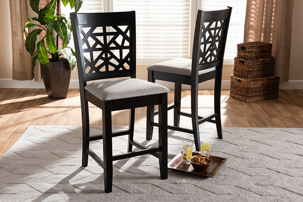 Baxton Studio Devon Modern And Contemporary Grey Fabric Upholstered And Espresso Brown Finished Wood 2 Piece Counter Height Pub Chair Set Rh310P Grey Dark Brown Pc By Wholesale Interiors