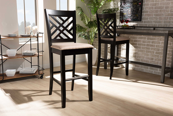 Baxton Studio Jason Modern And Contemporary Sand Fabric Upholstered And Espresso Brown Finished Wood 2 Piece Bar Stool Set Rh317B Sand Dark Brown Bs By Wholesale Interiors