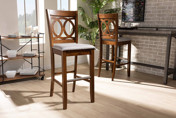 Baxton Studio Carson Modern And Contemporary Grey Fabric Upholstered And Walnut Brown Finished Wood 2 Piece Bar Stool Set Rh315B Grey Walnut Bs By Wholesale Interiors