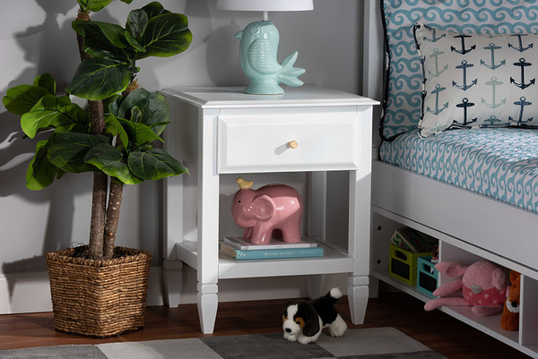 Baxton Studio Naomi Classic And Transitional White Finished Wood 1 Drawer Bedroom Nightstand Mg0038 White Ns By Wholesale Interiors