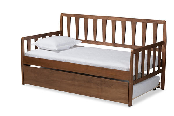 Baxton Studio Midori Modern And Contemporary Transitional Walnut Brown Finished Wood Twin Size Daybed With Roll Out Trundle Bed Mg0046 1 Walnut Daybed With Trundle By Wholesale Interiors