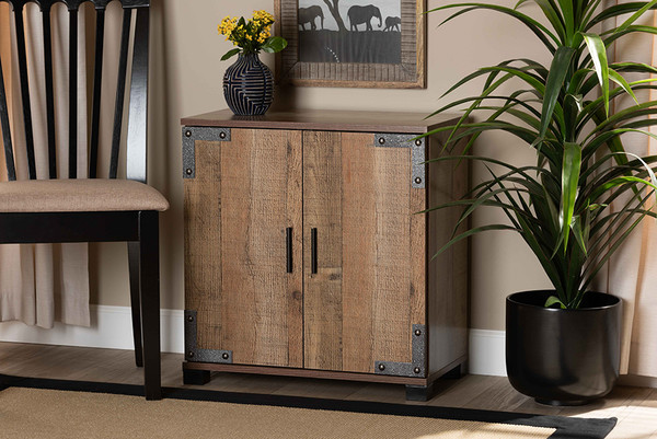 Baxton Studio Cyrille Modern And Contemporary Farmhouse Rustic Finished Wood 2 Door Shoe Cabinet Id Sc001 Yosemile Oak Shoe Rack By Wholesale Interiors