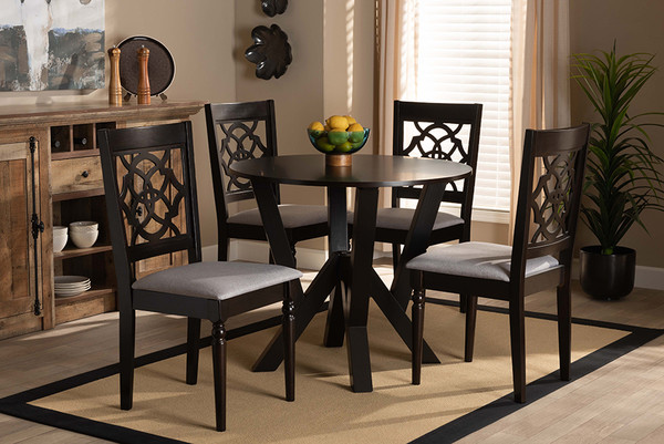 Baxton Studio Alma Modern And Contemporary Grey Fabric Upholstered And Dark Brown Finished Wood 5 Piece Dining Set Alma Grey Dark Brown 5Pc Dining Set By Wholesale Interiors
