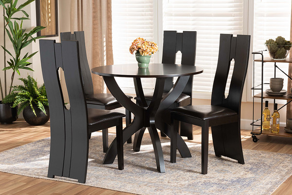 Baxton Studio Ronda Modern And Contemporary Dark Brown Faux Leather Upholstered And Dark Brown Finished Wood 5 Piece Dining Set Ronda Dark Brown 5Pc Dining Set By Wholesale Interiors