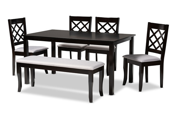 Baxton Studio Andor Modern And Contemporary Grey Fabric Upholstered And Dark Brown Finished Wood 6 Piece Dining Set Rh330C Grey Dark Brown 6Pc Dining Set By Wholesale Interiors