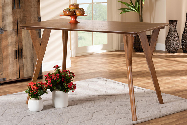 Baxton Studio Sahar Mid Century Modern Transitional Walnut Brown Finished Wood Dining Table Bbt4074 Walnut Dt By Wholesale Interiors