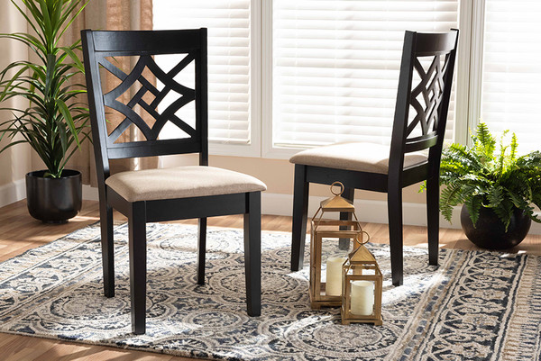 Baxton Studio Nicolette Modern And Contemporary Sand Fabric Upholstered And Dark Brown Finished Wood 2 Piece Dining Chair Set Rh340C Sand Dark Brown Dc 2Pk By Wholesale Interiors