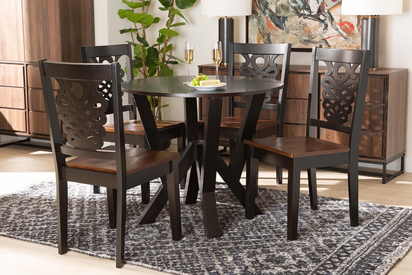 Baxton Studio Valda Modern And Contemporary Transitional Two Tone Dark Brown And Walnut Brown Finished Wood 5 Piece Dining Set Valda Dark Brown Walnut 5Pc Dining Set By Wholesale Interiors