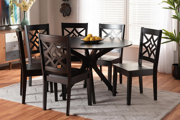 Baxton Studio Miela Modern And Contemporary Dark Brown Finished Wood 7 Piece Dining Set Miela Dark Brown 7Pc Dining Set By Wholesale Interiors
