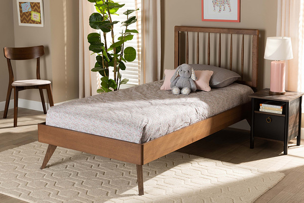 Baxton Studio Toru Mid Century Modern Ash Walnut Finished Wood Twin Size Platform Bed Toru Ash Walnut Twin By Wholesale Interiors