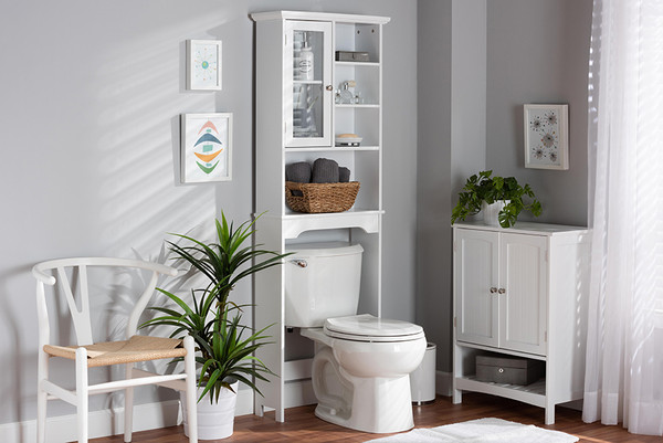 Baxton Studio Campbell Modern And Contemporary White Finished Wood Over The Toilet Bathroom Storage Cabinet Sr203099 White Cabinet By Wholesale Interiors