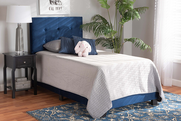 Baxton Studio Caprice Modern And Contemporary Glam Navy Blue Velvet Fabric Upholstered Twin Size Panel Bed Cf9210B Navy Blue Velvet Twin By Wholesale Interiors