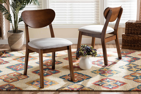 Baxton Studio Damara Mid Century Modern Grey Fabric Upholstered And Walnut Brown Finished Wood 2 Piece Dining Chair Set Rh367C Grey Walnut Flat Seat Dc 2Pk By Wholesale Interiors