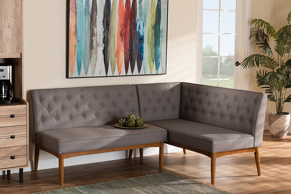 Baxton Studio Riordan Mid Century Modern Grey Fabric Upholstered And Walnut Brown Finished Wood 2 Piece Dining Nook Banquette Set Bbt8051 13 Grey Walnut 2Pc Sf Bench By Wholesale Interiors