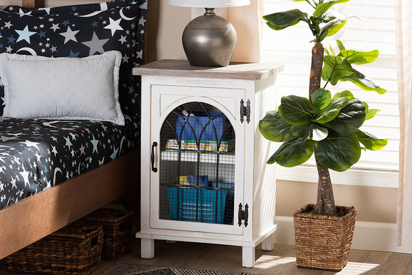 Baxton Studio Faron Classic And Traditional Farmhouse Two Tone Distressed White And Oak Brown Finished Wood 1 Door End Table 18Y1003 Oak White Et By Wholesale Interiors