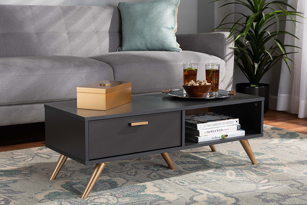 Baxton Studio Kelson Modern And Contemporary Dark Grey And Gold Finished Wood Coffee Table Lv19Cft1914 Dark Grey Ct By Wholesale Interiors