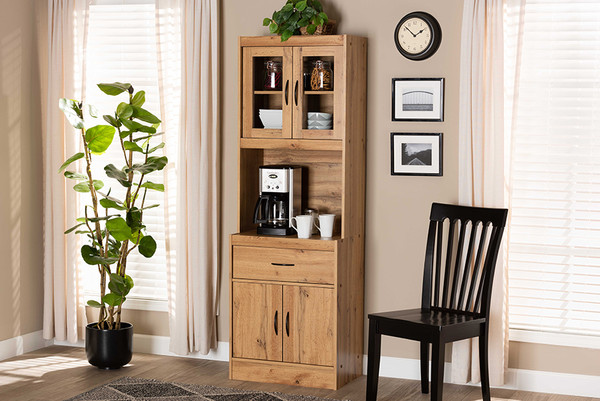 Baxton Studio Laurana Modern And Contemporary Oak Brown Finished Wood Kitchen Cabinet And Hutch Ws883200 Wotan Oak By Wholesale Interiors