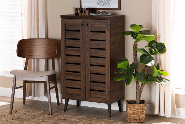Baxton Studio Salma Modern And Contemporary Walnut Brown Finished Wood 2 Door Shoe Storage Cabinet Sesc70180Wi Columbia Shoe Cabinet By Wholesale Interiors