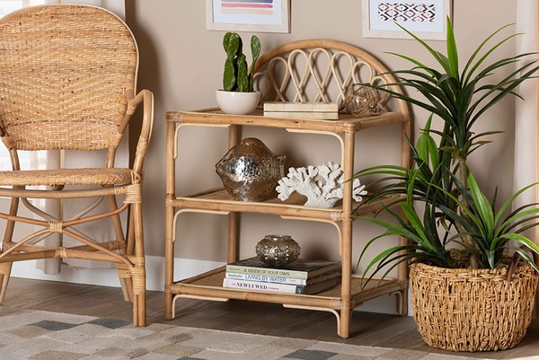 Bali Pari Redell Modern Bohemian Natural Brown Rattan 3 Tier Display Shelf Rbs017 Rattan Shelf By Wholesale Interiors