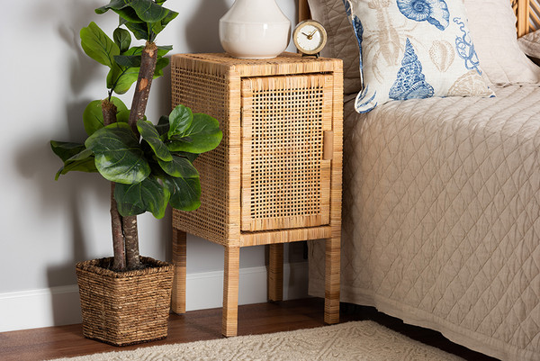 Bali Pari Vivan Modern Bohemian Natural Brown Rattan 1 Door Nightstand Vivan Mahogany Ns By Wholesale Interiors