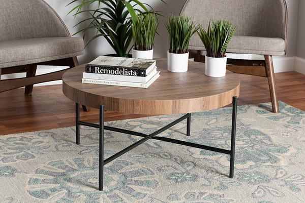 Baxton Studio Umar Modern Industrial Walnut Brown Finished Wood And Black Metal Coffee Table Lcf20450 Ct By Wholesale Interiors
