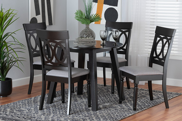 Baxton Studio Charlottle Modern Grey Fabric And Dark Brown Finished Wood 5 Piece Dining Set Charlotte Grey Dark Brown 5Pc Dining Set By Wholesale Interiors